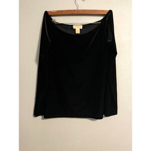 Vintage Express Womens Top Large Black Velvet Boat Neck Stretch Witchy 90s